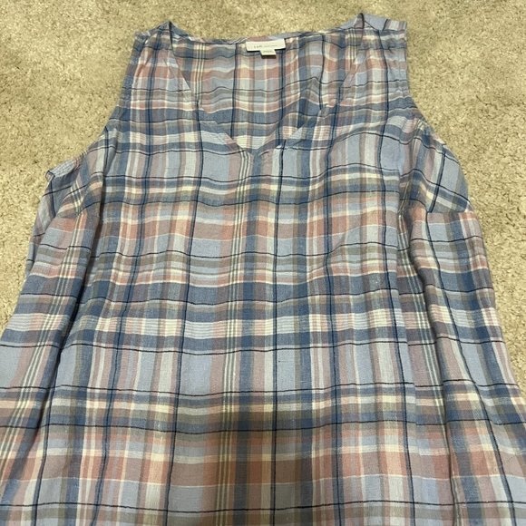 J. Jill Love Linen Dress Size Small Plaid Pink Blue Sleeveless Midi V Neck Shift - Picture 3 of 10